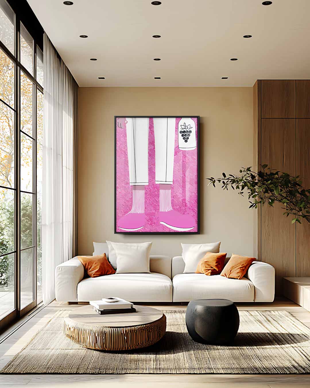 Hippe Sokken en Druivenfles Illustratie – staand kunstwerk voor modern interieur
