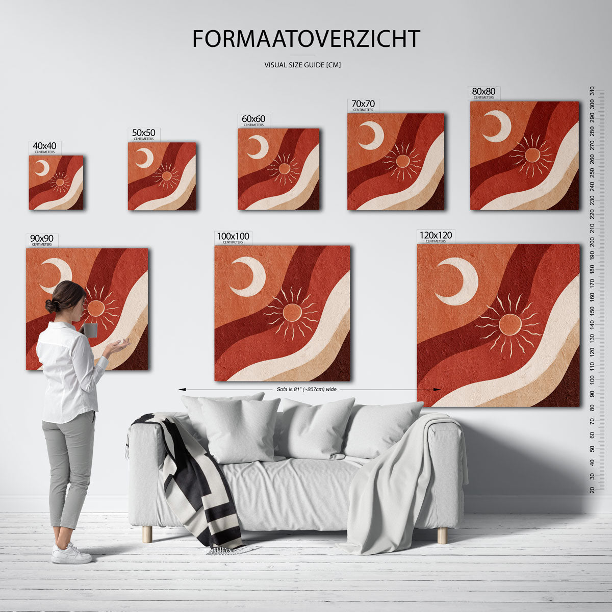 Zon en maan – vierkante muurposter met abstracte vormen