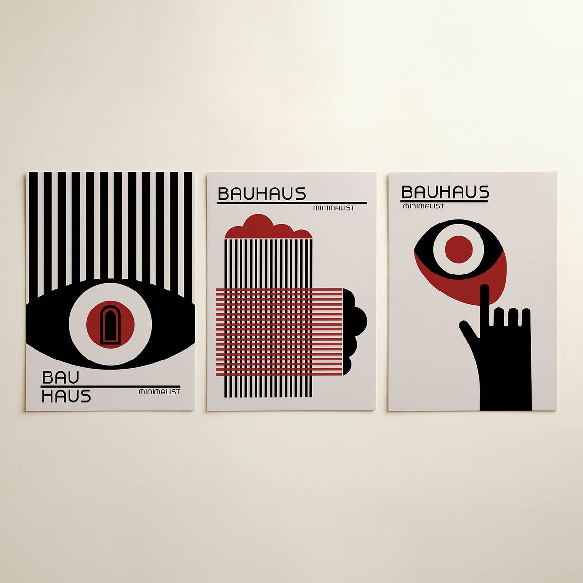 Lijnen en cirkel posterset – detailweergave – deze posterset in drie delen toont een krachtig lijnenspel met verticale zwarte