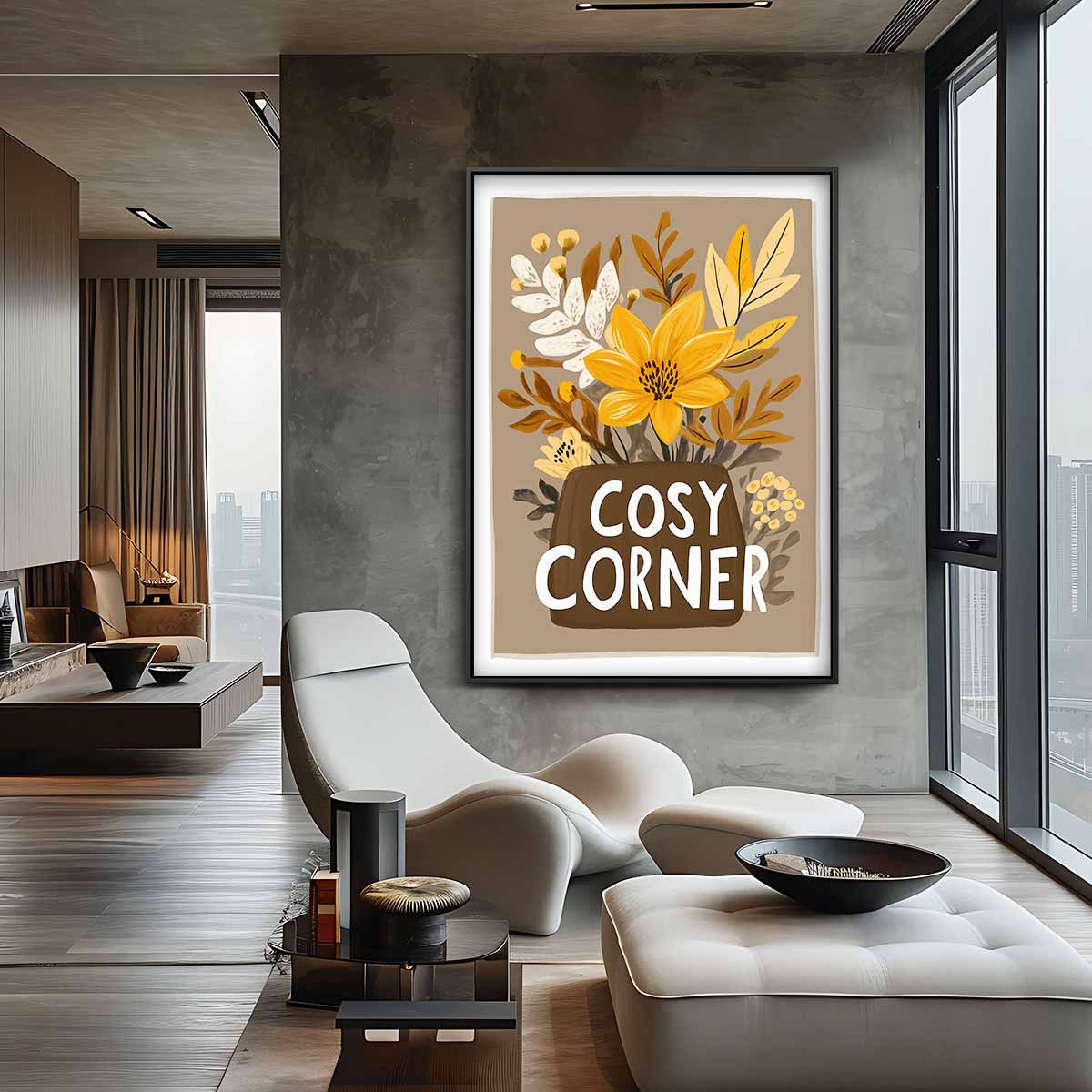 Cosy Corner Bloemenillustratie – canvas wanddecoratie in portret formaat