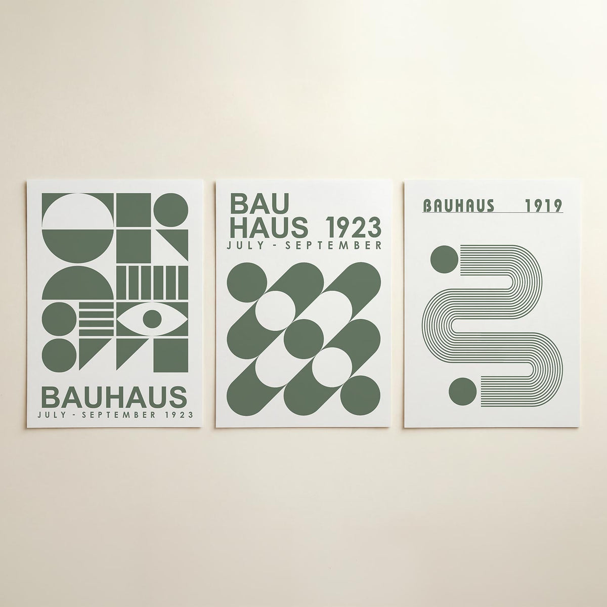 Vormen en vlakken driedelige posterset in interieur