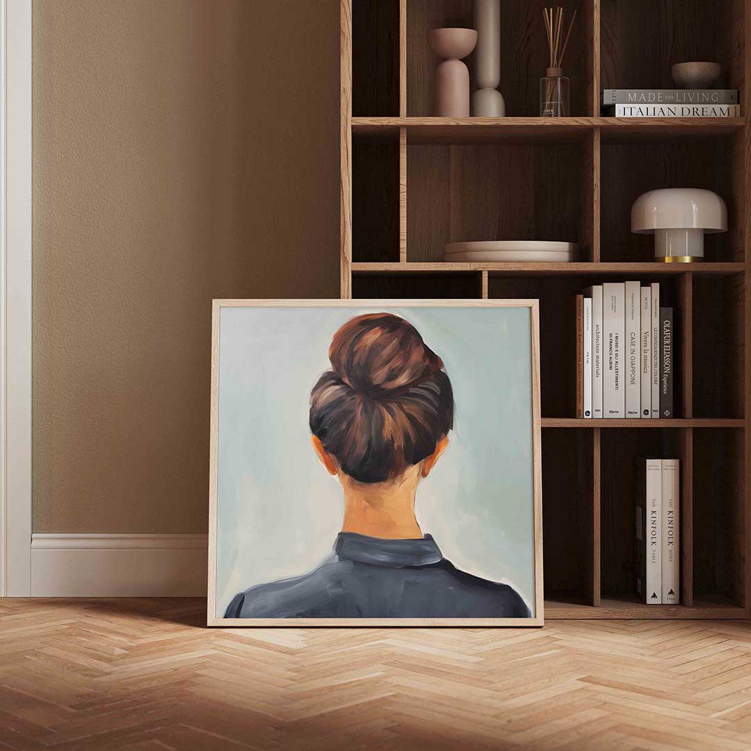 Vrouw met knot – portret poster in vierkant formaat
