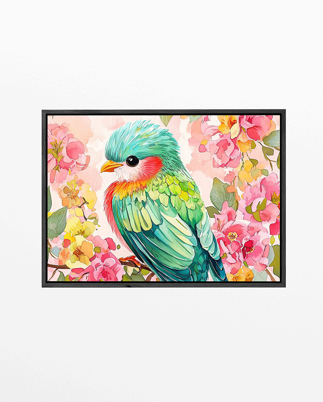 Vrolijke vogel en bloemen – liggend dieren kunstwerk