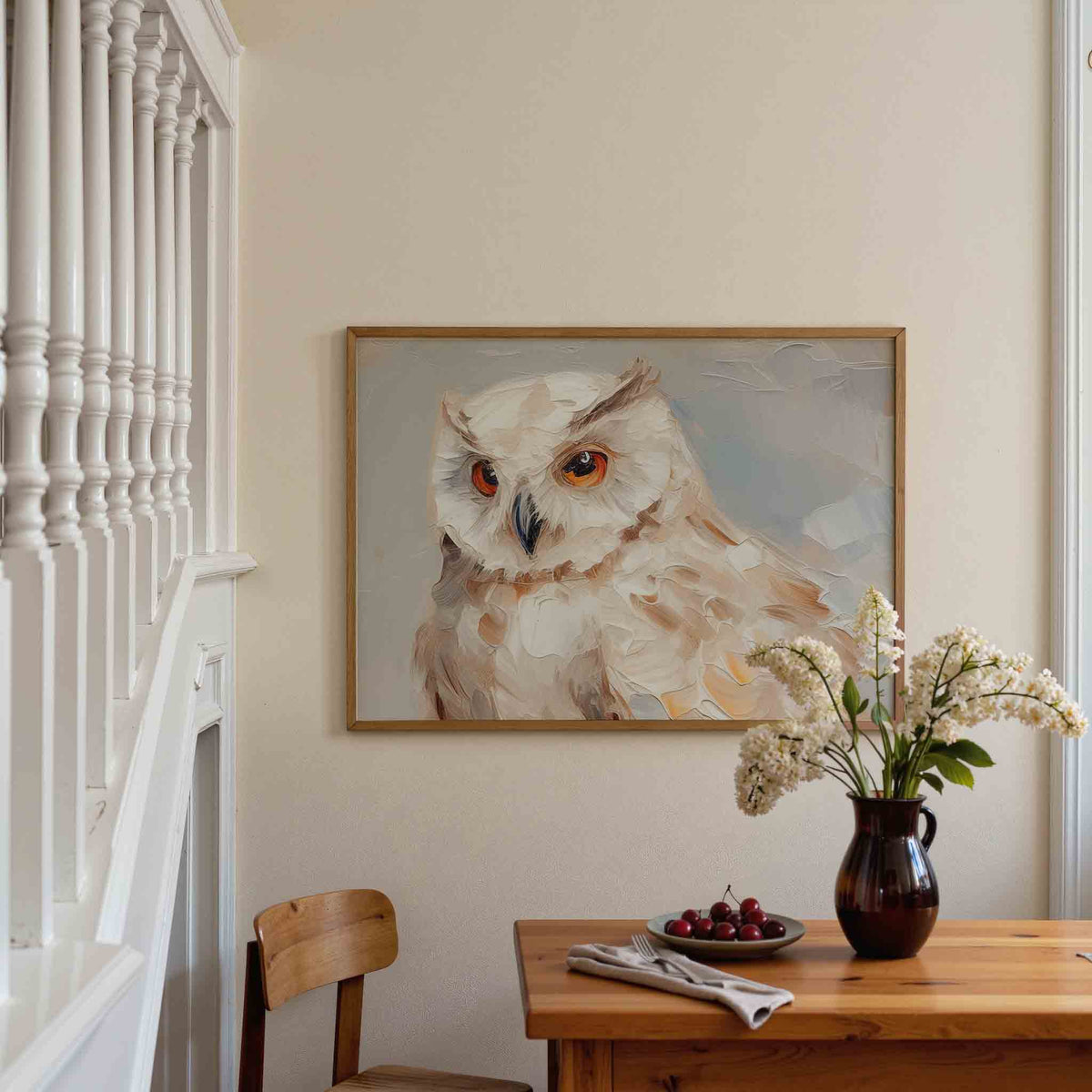 Uil met oranje ogen – dieren poster in liggend formaat