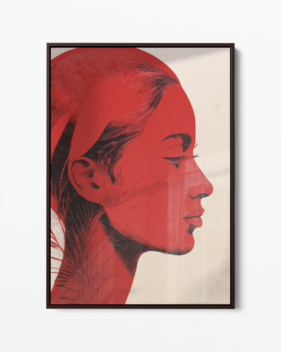 Vrouwelijk Silhouet in Rood – portret kunstwerk als wanddecoratie