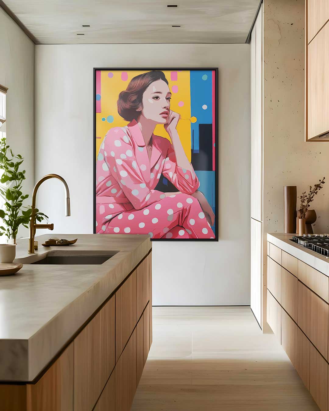 Vrolijke Reflectie in Roze – modern portret kunstwerk van WallArtistic