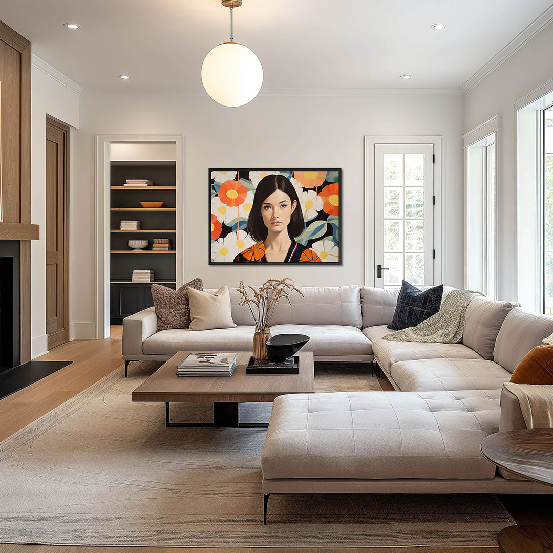 Vrouw met bloemen – op canvas, dibond of plexiglas