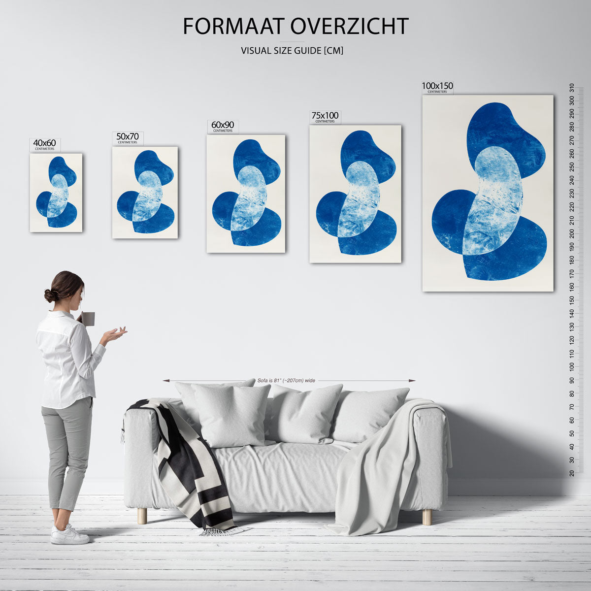 Organische blauwe vormen – staand wanddecoratie kunstwerk