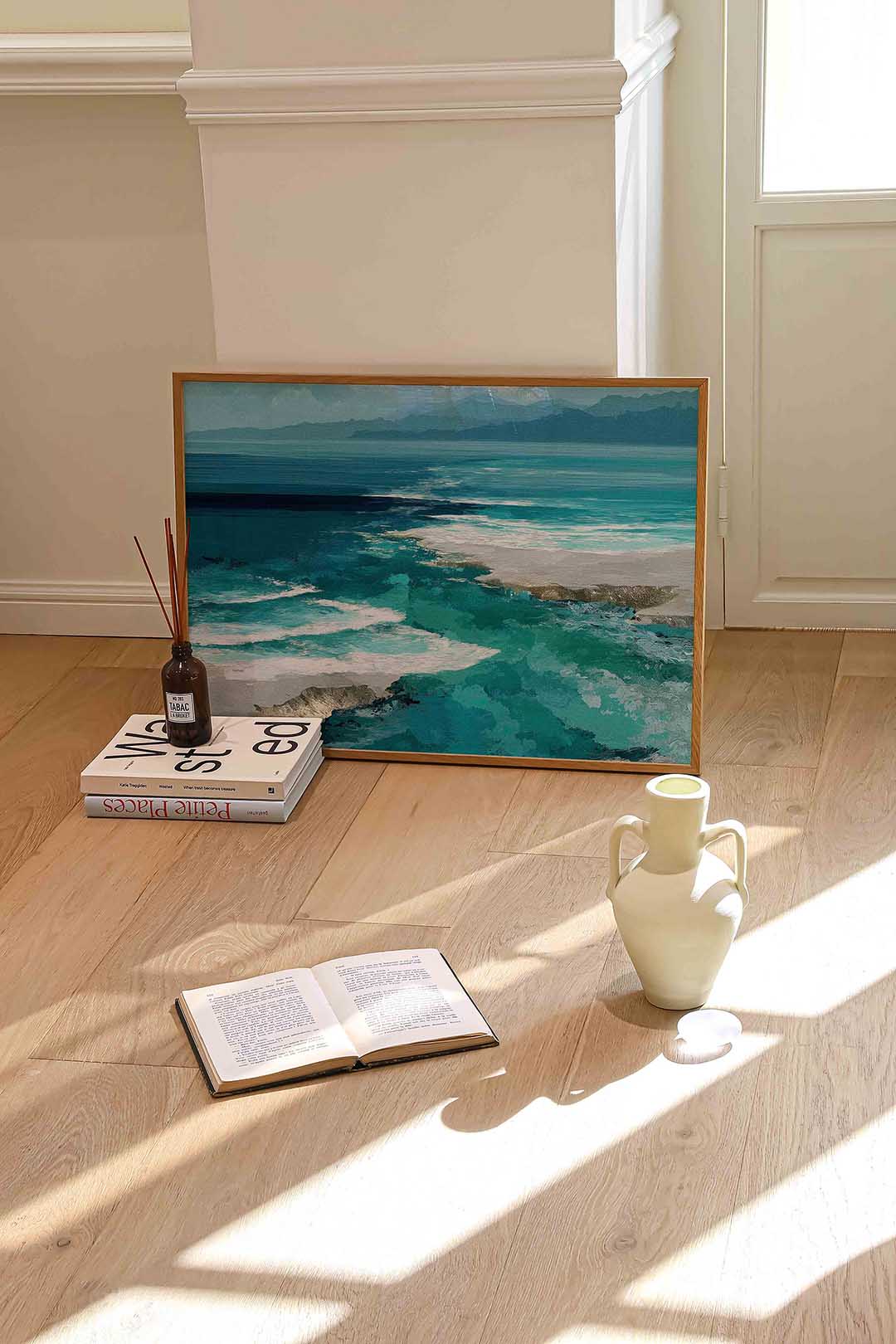 Blauwe oceaan – liggende abstracte wanddecoratie van WallArtistic