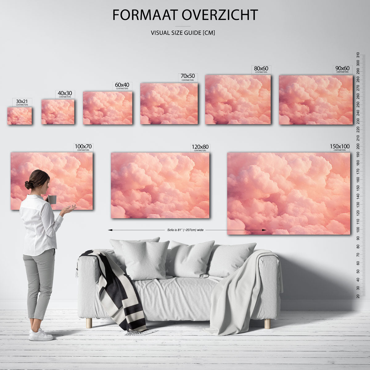 Roze wolken – liggende muurposter voor een modern interieur