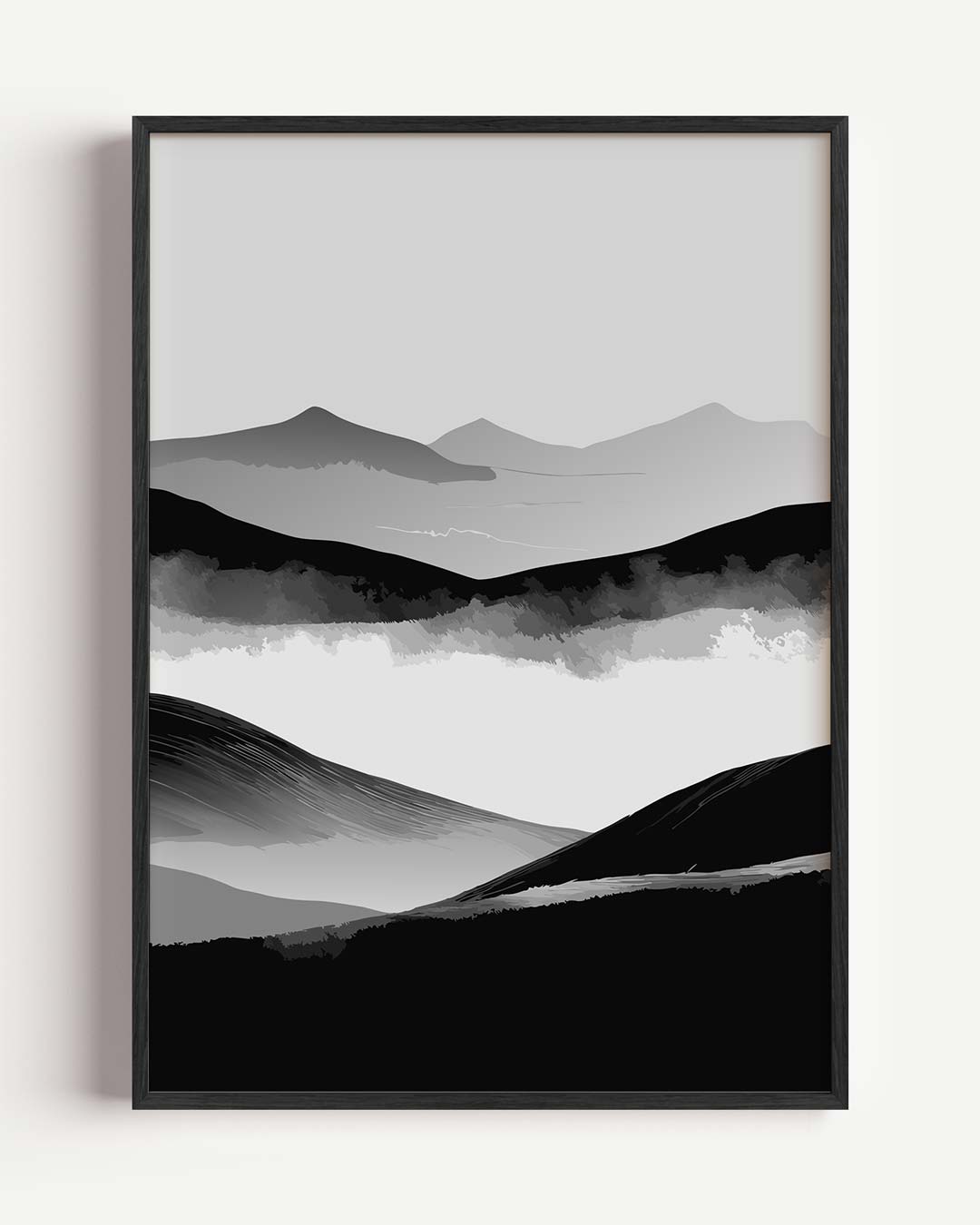Sereen Berglandschap in Grijstinten – kleurrijke abstracte portret poster als wanddecoratie