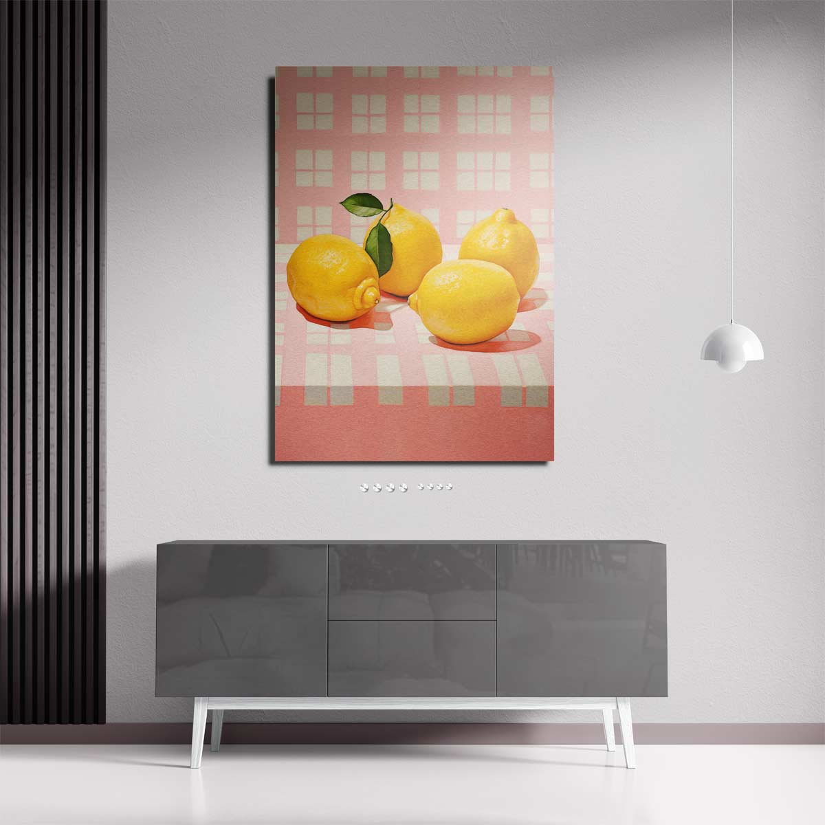 Sprankelende Citroenen op Roze – staande wandkunst voor woonkamer of interieur