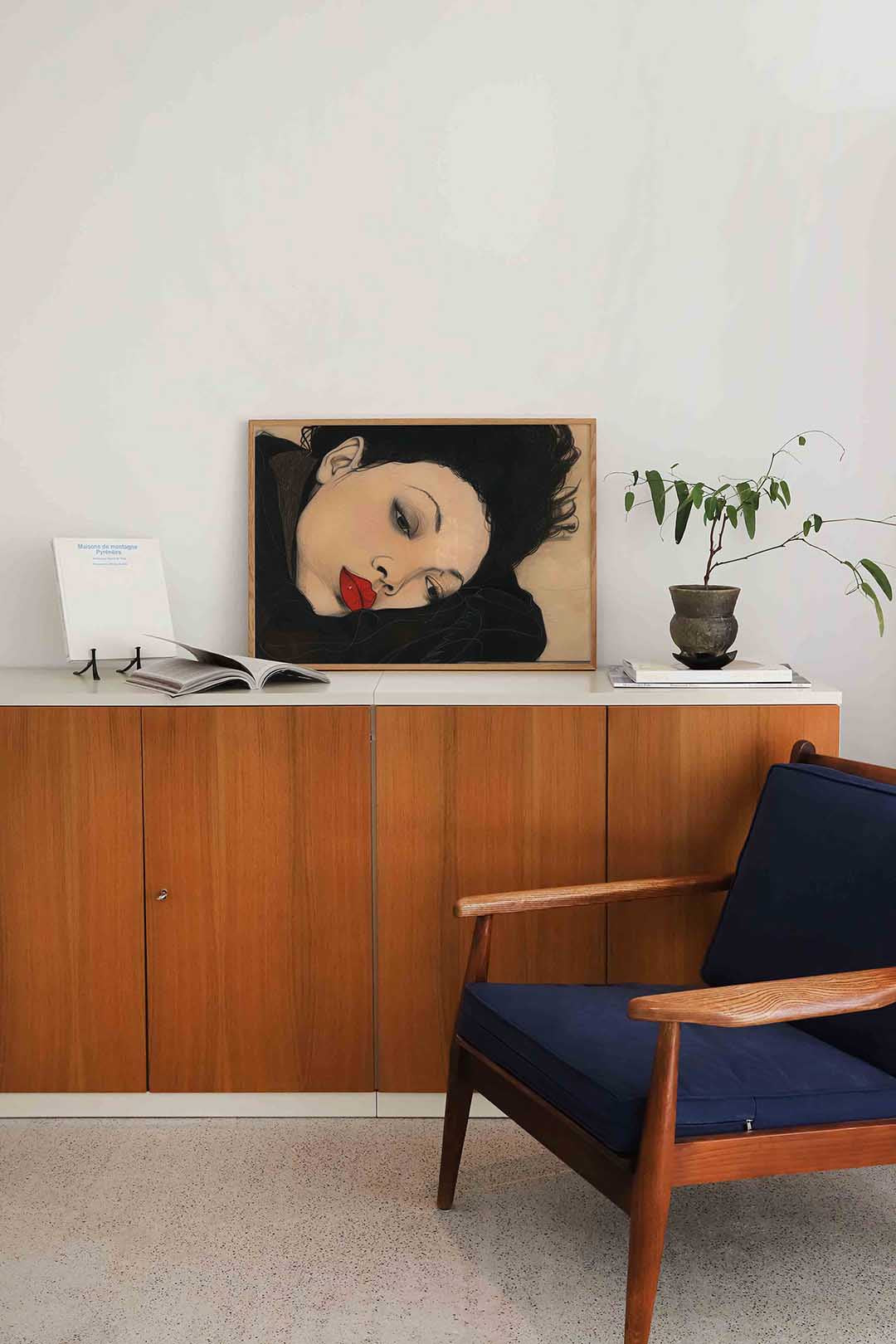Portret met rode lippen – moderne landscape wanddecoratie van WallArtistic