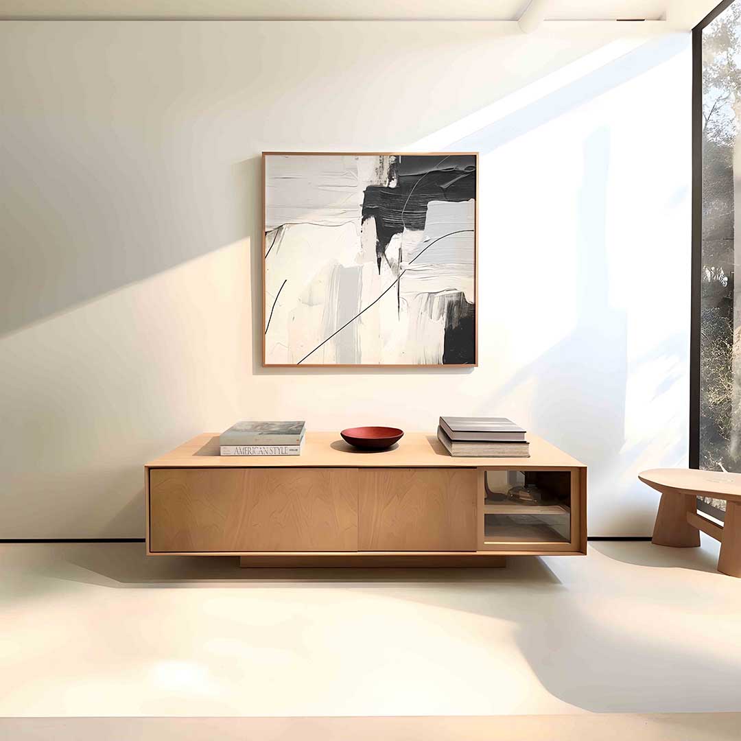 Abstracte zwart wit – vierkante abstracte wanddecoratie van WallArtistic