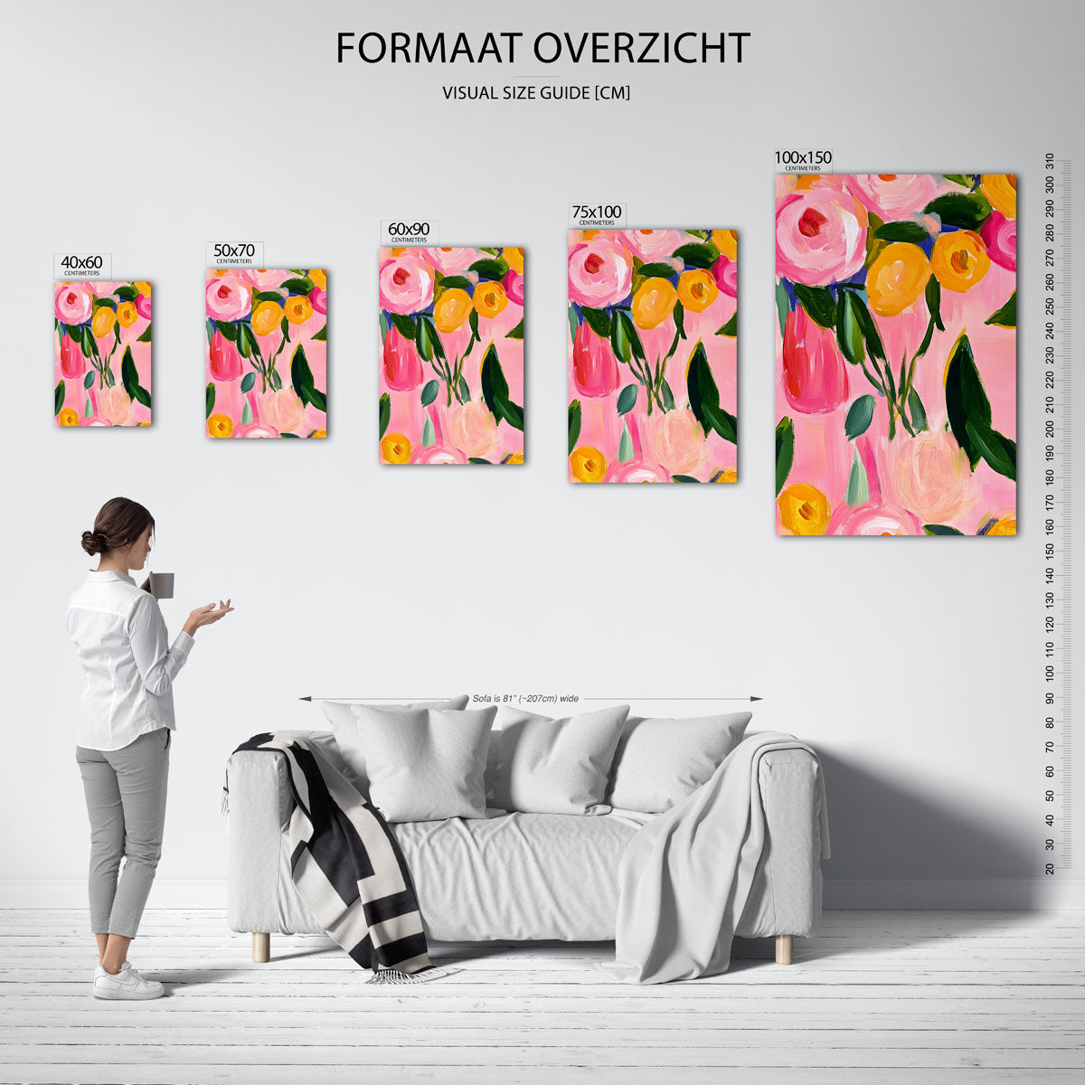 Bloemrijke kleurenexplosie – Roze – moderne staande wandkunst