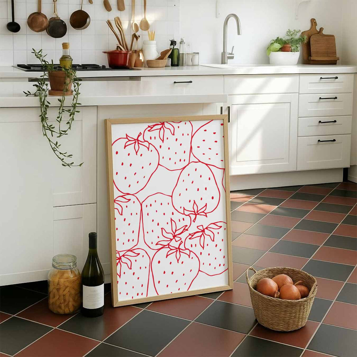 Frisse Aardbeientekening – staande muurposter voor keuken of eethoek