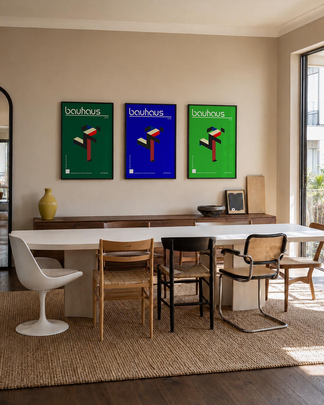 Kleur en lijnenspel driedelige posterset – deze posterset in drie delen toont een dynamisch lijnenspel met contrasterende