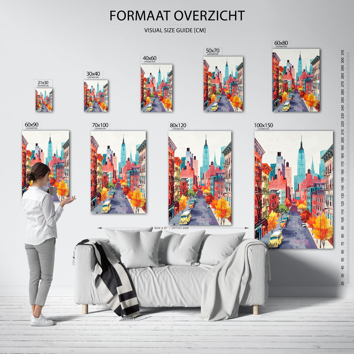 Stadsgezicht met kleurrijke gebouwen – staande muurposter met kleurrijke illustratie