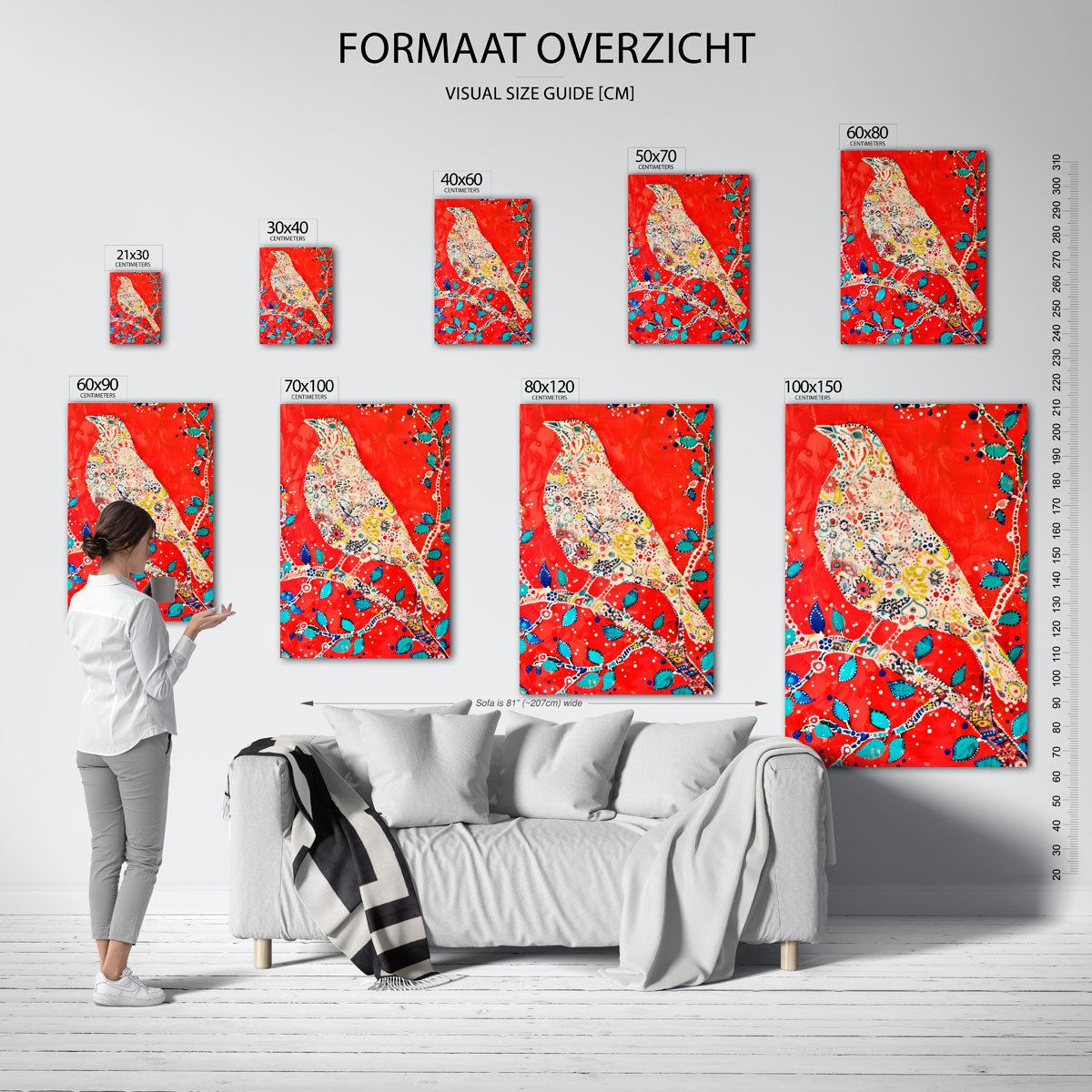Vogel met bloemenpatroon – staande muurposter met kunst en design