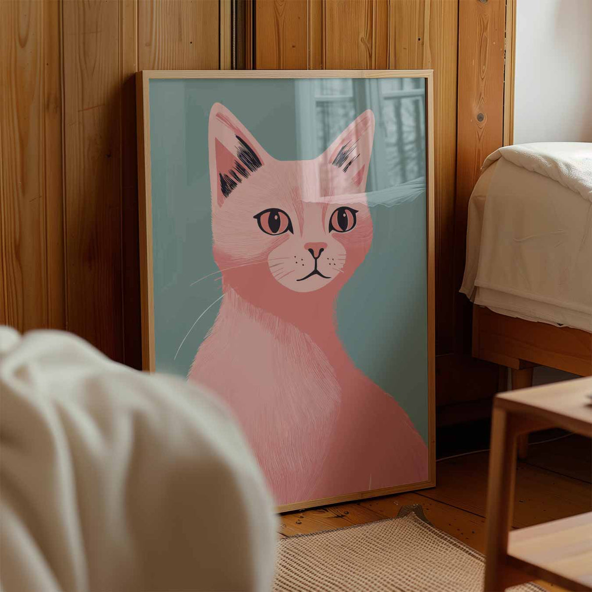 Stijlvolle Roze Kattenposter – kinderposter in staand formaat