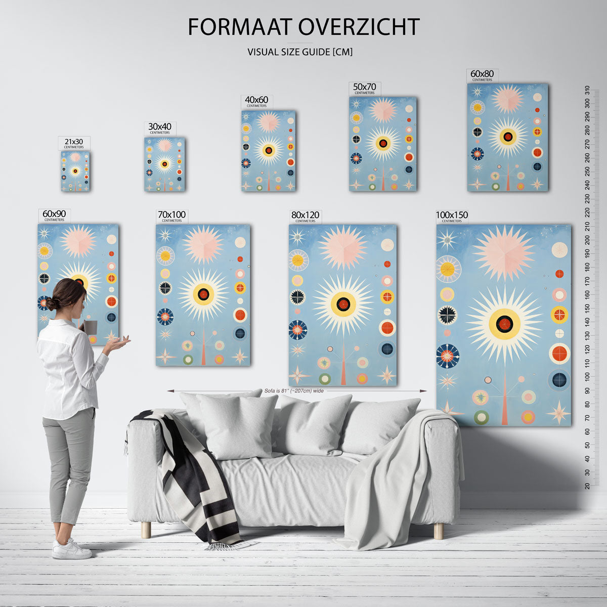 Sterren en cirkels – staande muurposter met surrealistische uitstraling
