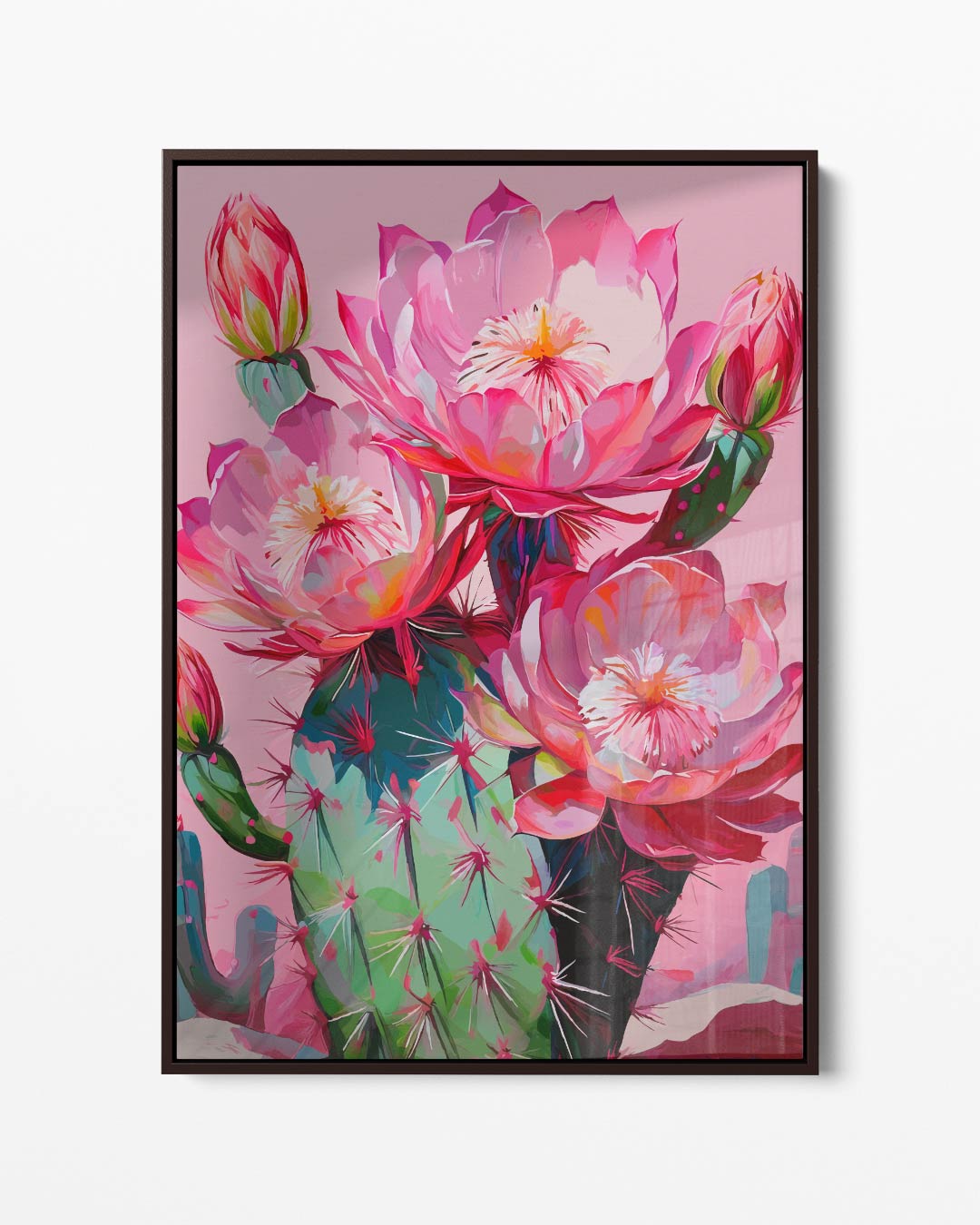 Kleurrijke Cactusbloemen Schilderij – portret kunstwerk als wanddecoratie