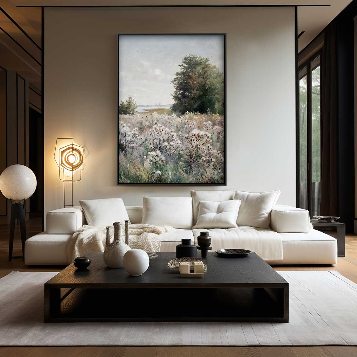 Zomers Landschap met Bloeiende Weide – staand kunstwerk voor modern interieur
