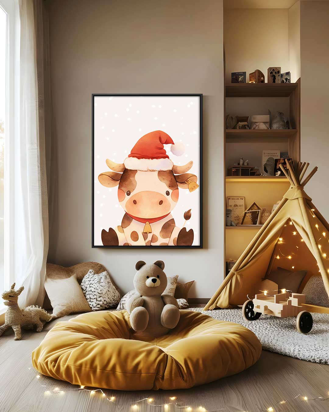 Kerstkoe Illustratie – staand kunstwerk voor modern interieur
