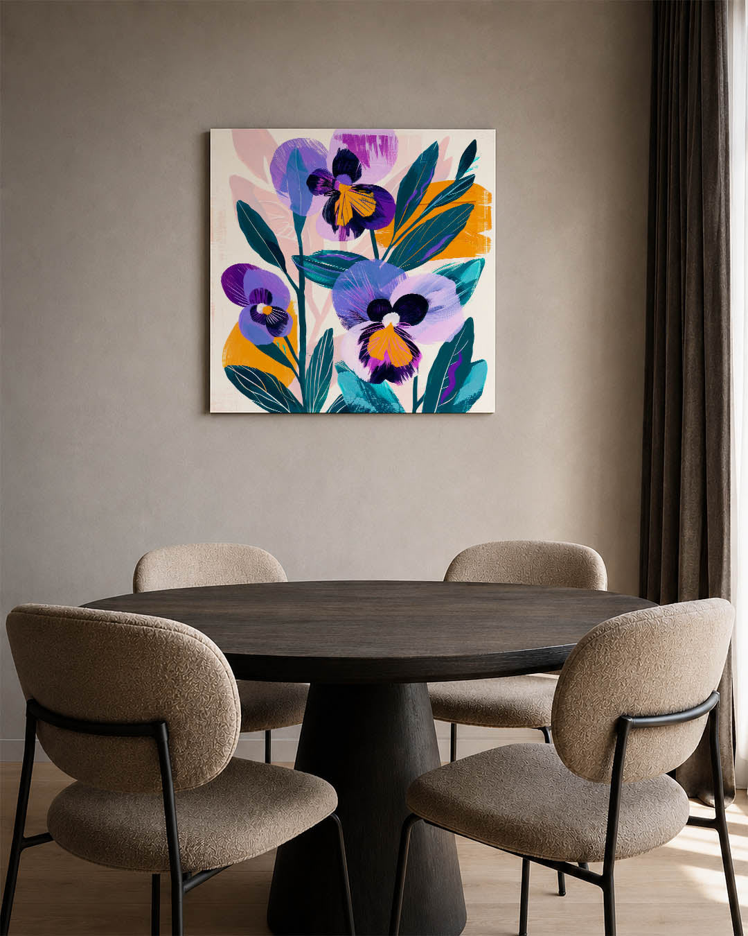 Bloemrijke kleurenexplosie kunstwerk – derde productweergave – dit kunstwerk toont een levendige compositie van bloemen in