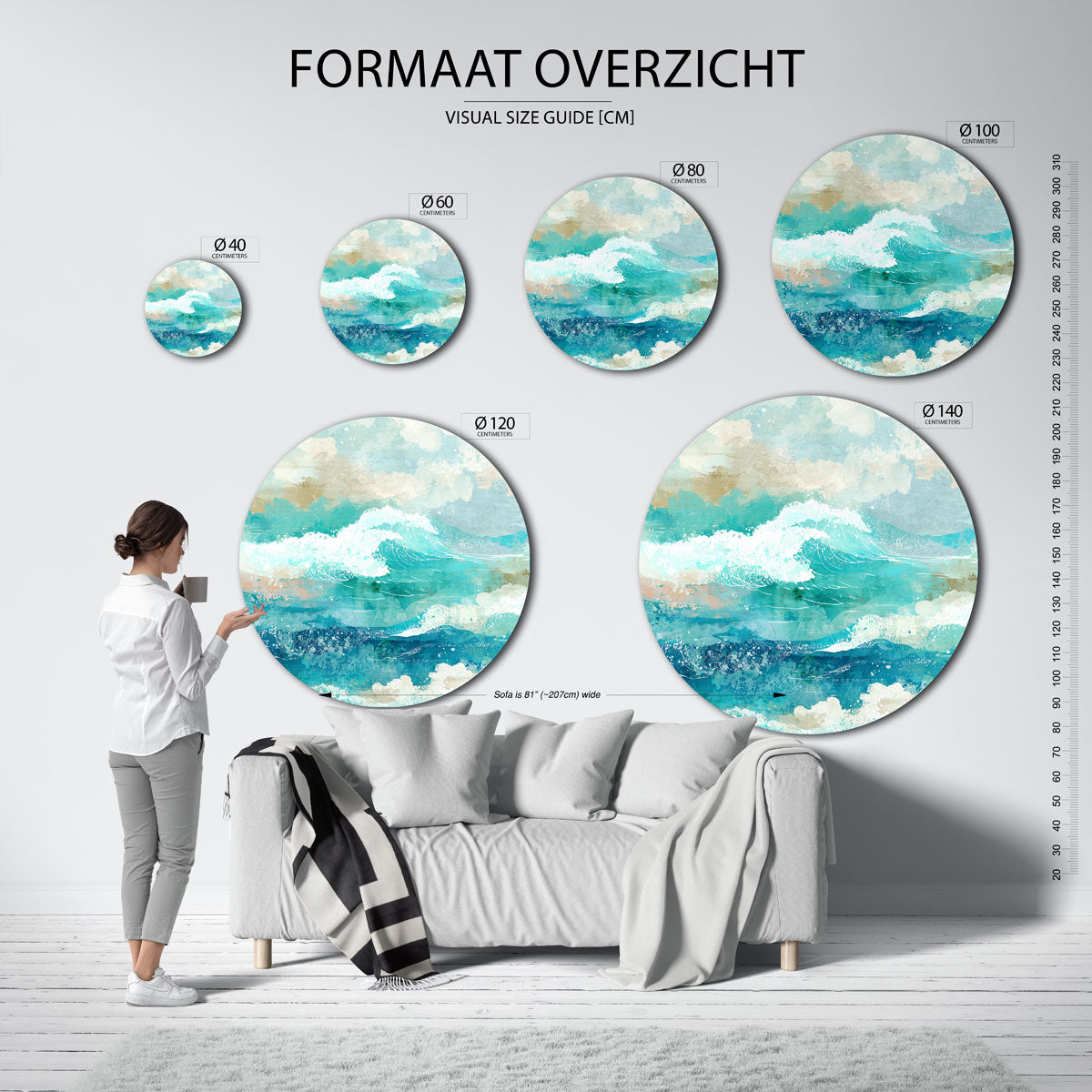 Golven en wolken – moderne ronde muurdecoratie met abstracte vormen