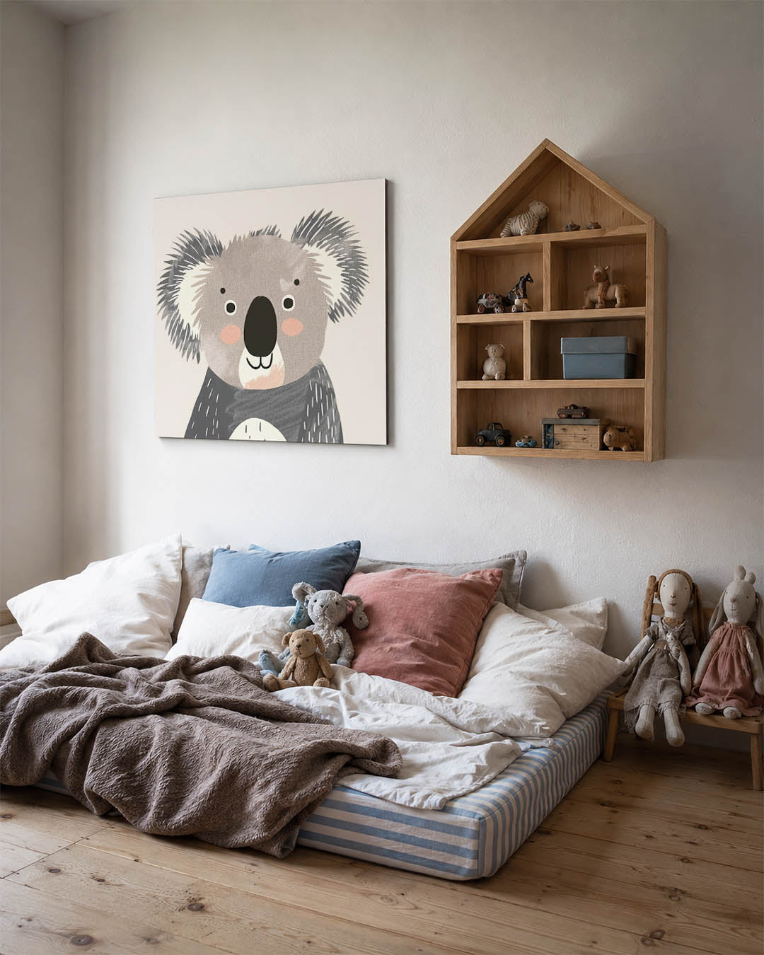 Koala illustratie kunstwerk – derde productweergave – dit kunstwerk toont een schattige koala met eenvoudige vormen en zachte