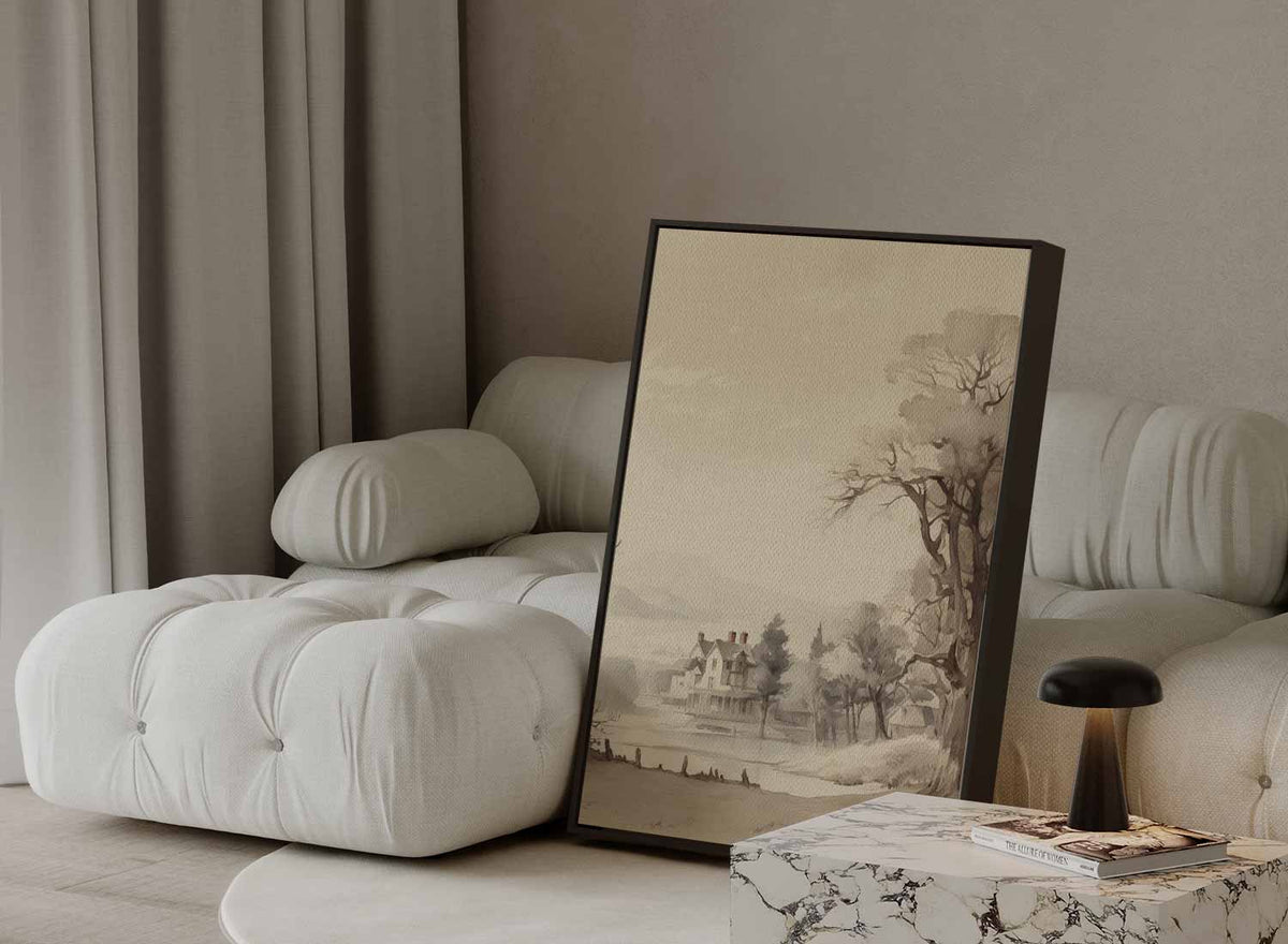 Rustiek Landschap met Landhuis – modern portret kunstwerk van WallArtistic