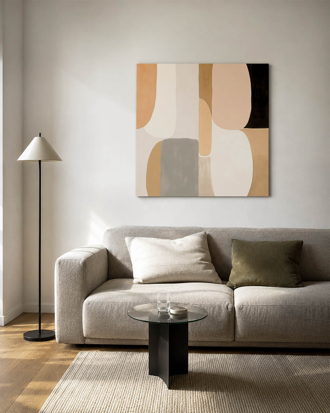 Organische vormen compositie kunstwerk – vierkante wanddecoratie – dit kunstwerk toont een harmonie van zachte, organische