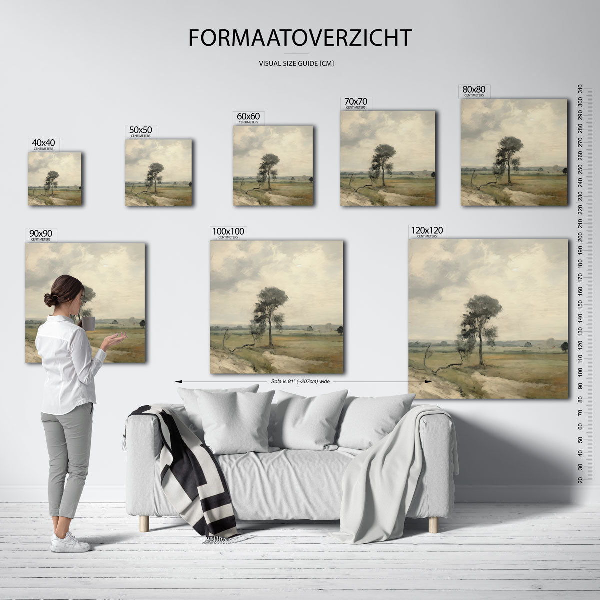 Landschap met boom – vierkante muurposter met vintage uitstraling