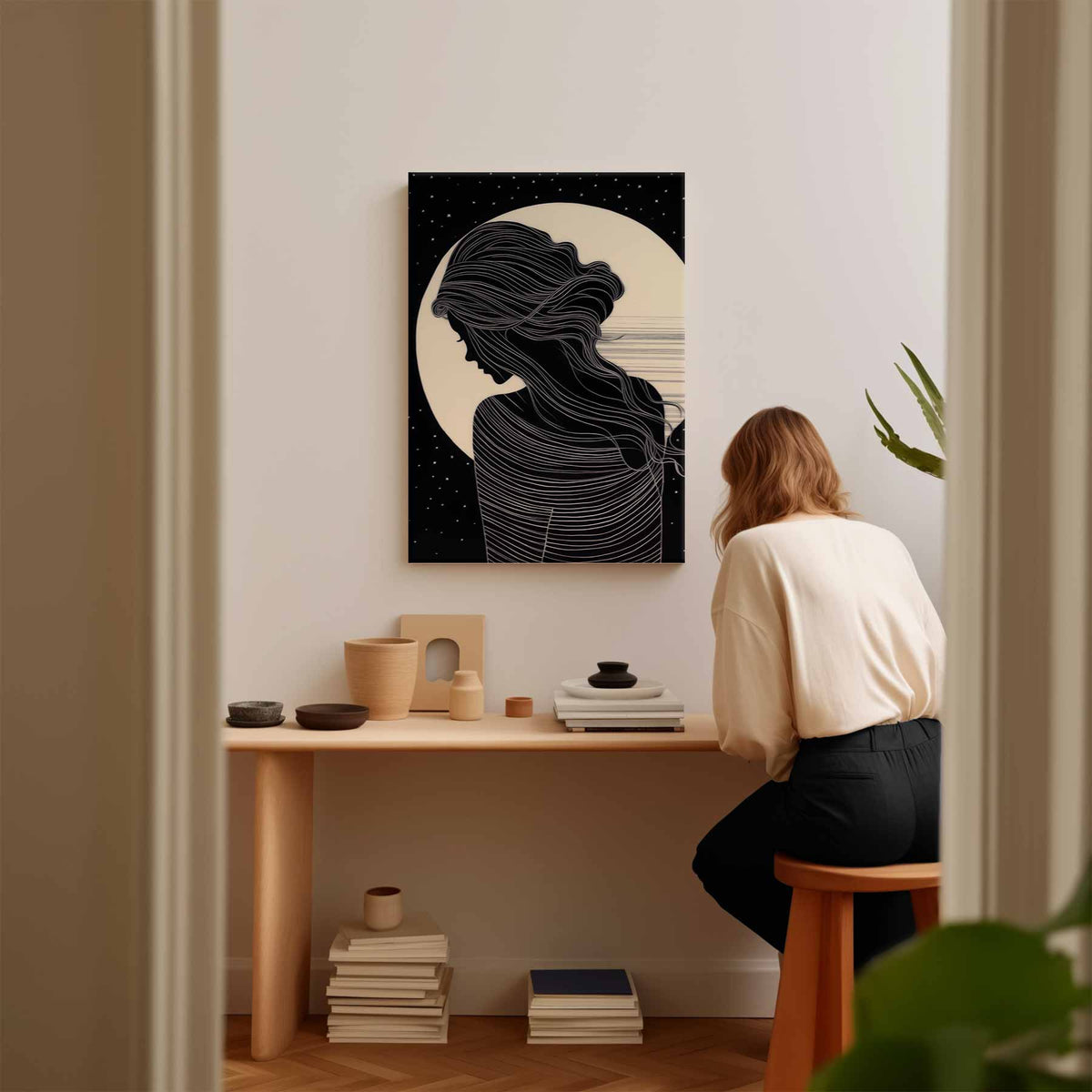 Mysterieuze Nachtsilhouette – modern portret kunstwerk van WallArtistic