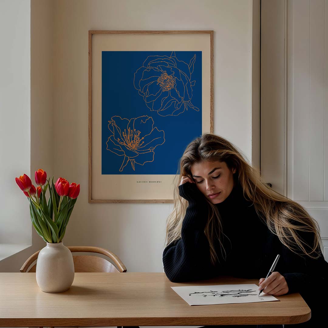 Bloeiende Blauw Dromerij – bloemen poster in staand formaat