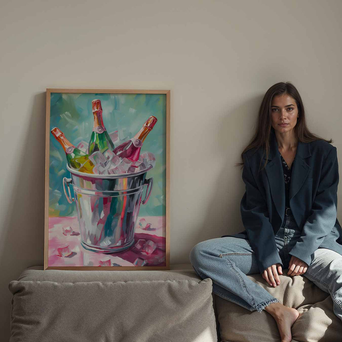 Feestelijke Champagne – staande keuken wanddecoratie van WallArtistic