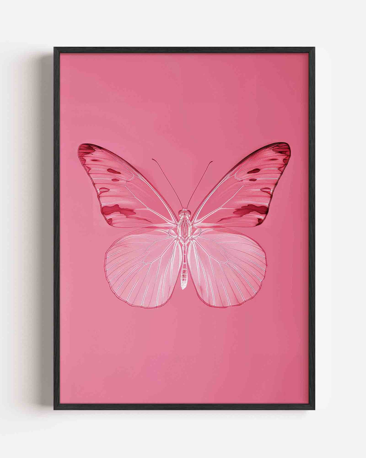 Vlinder op roze – kleurrijke abstracte portret poster als wanddecoratie