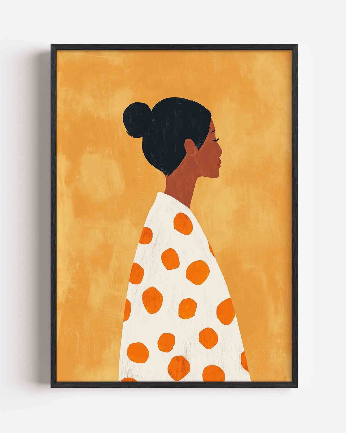 Vrouw met oranje stippen – moderne portret poster als wanddecoratie