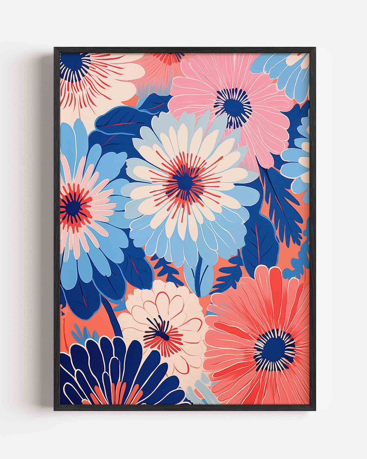 Bloemen in blauw en roze – bloemen portret poster als wanddecoratie