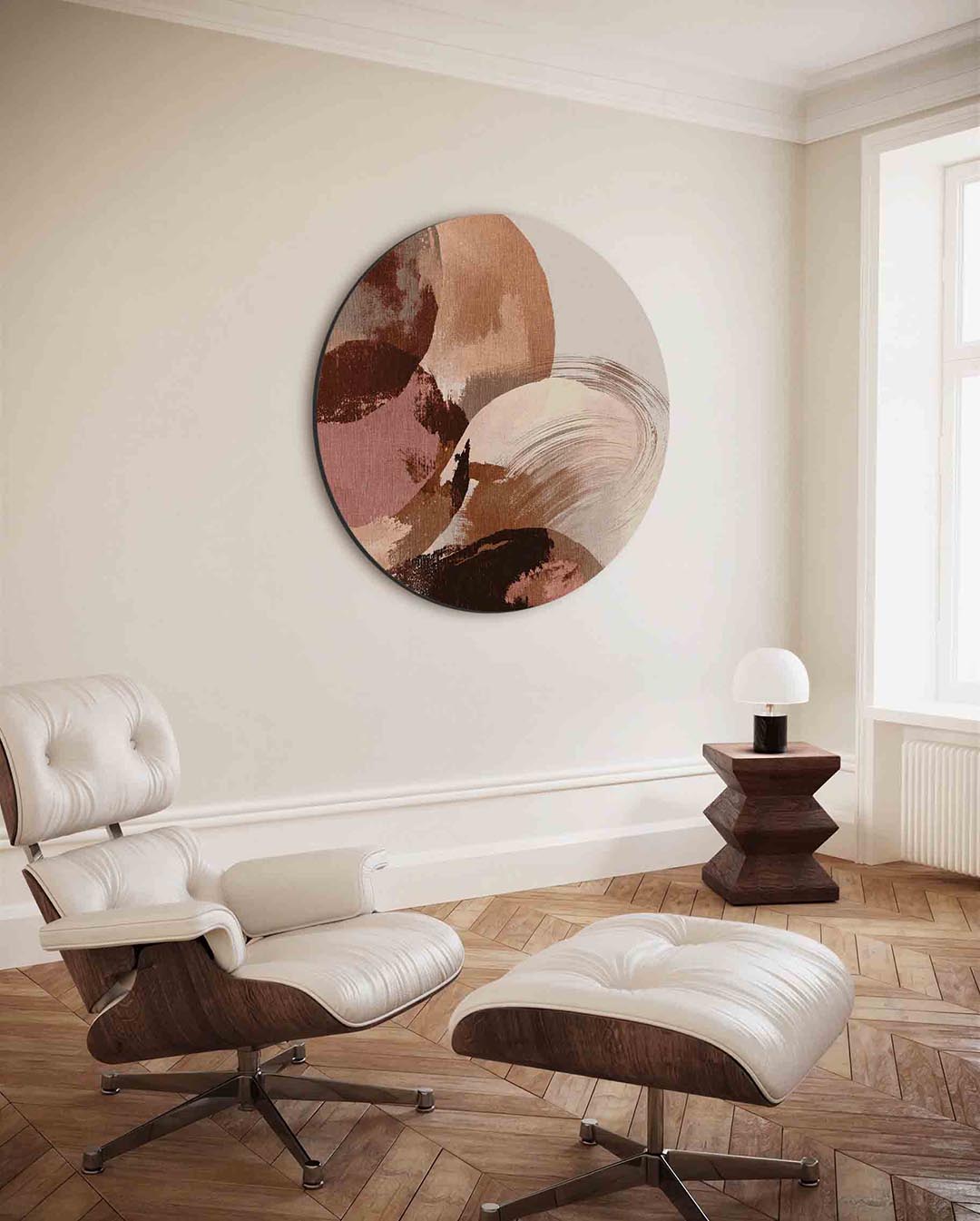 Abstracte vormen – moderne ronde wanddecoratie met vrouwelijk portret