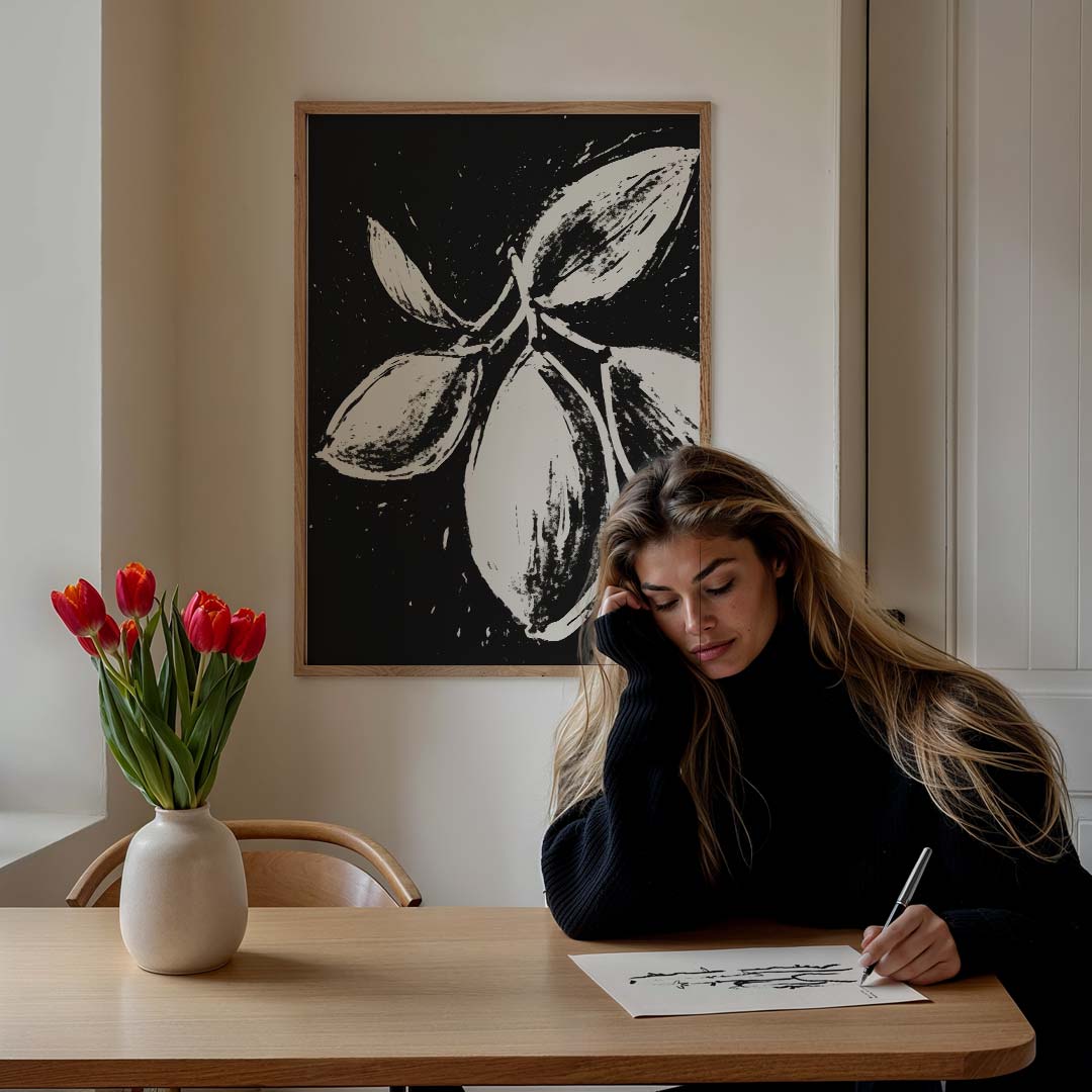 Botanische Abstractie in Zwart & Wit – staande zomer wanddecoratie van WallArtistic