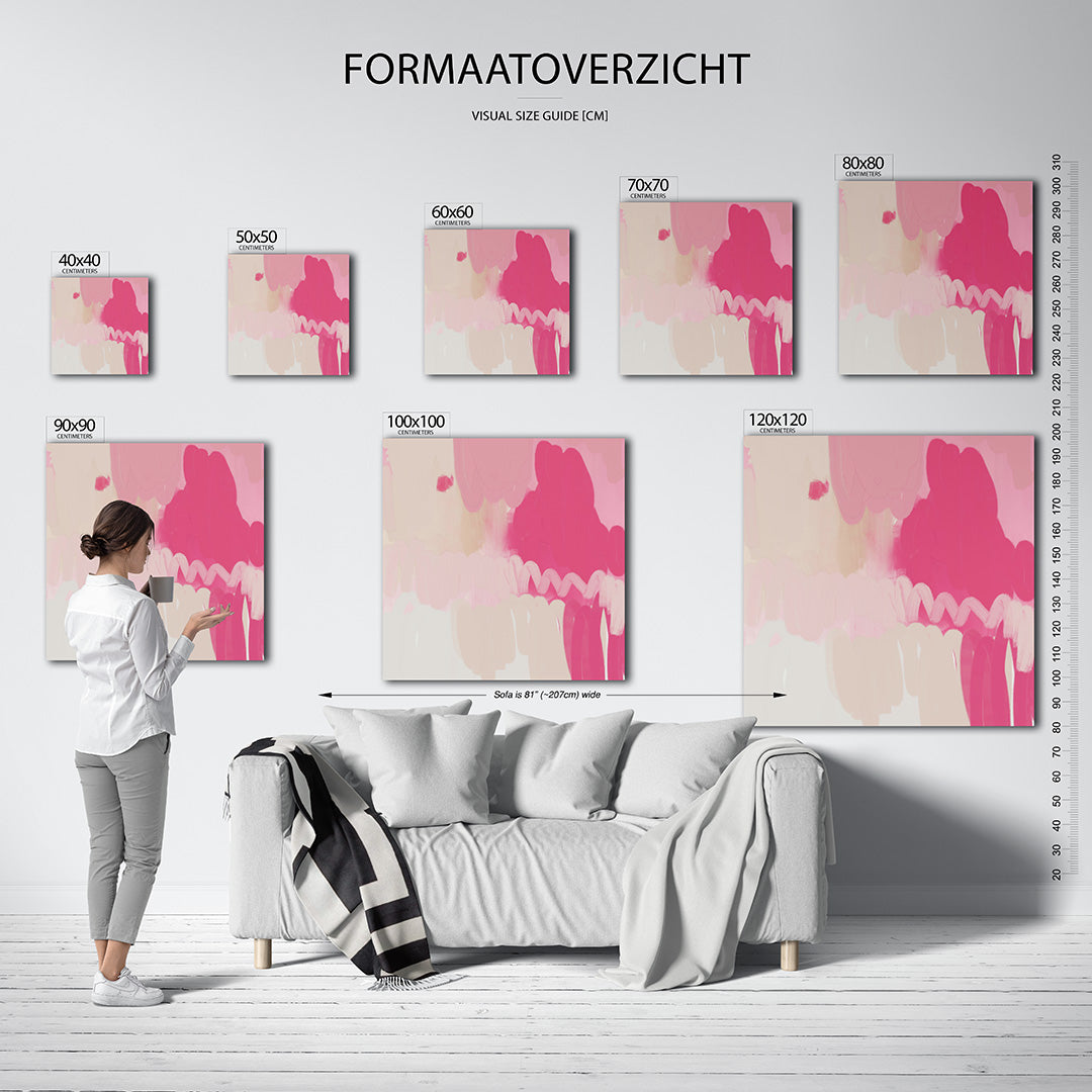 Vloeiende kleurencompositie kunstwerk – materiaalweergave – dit kunstwerk toont een dynamische mix van roze tinten en beige