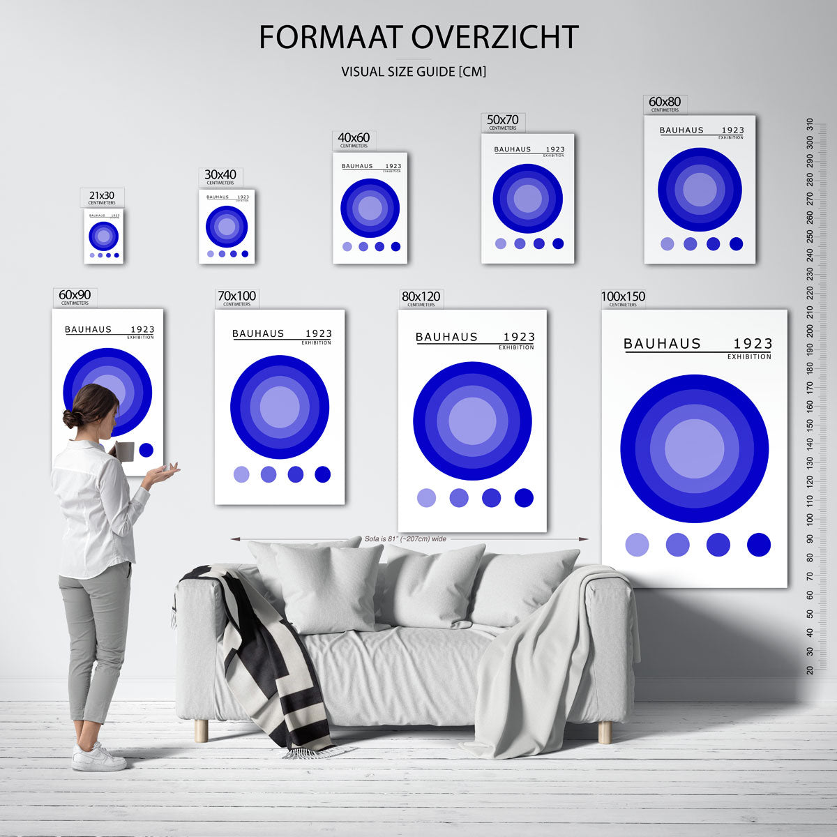 Cirkelstructuur blauw – geometrische poster in Bauhaus-stijl van WallArtistic