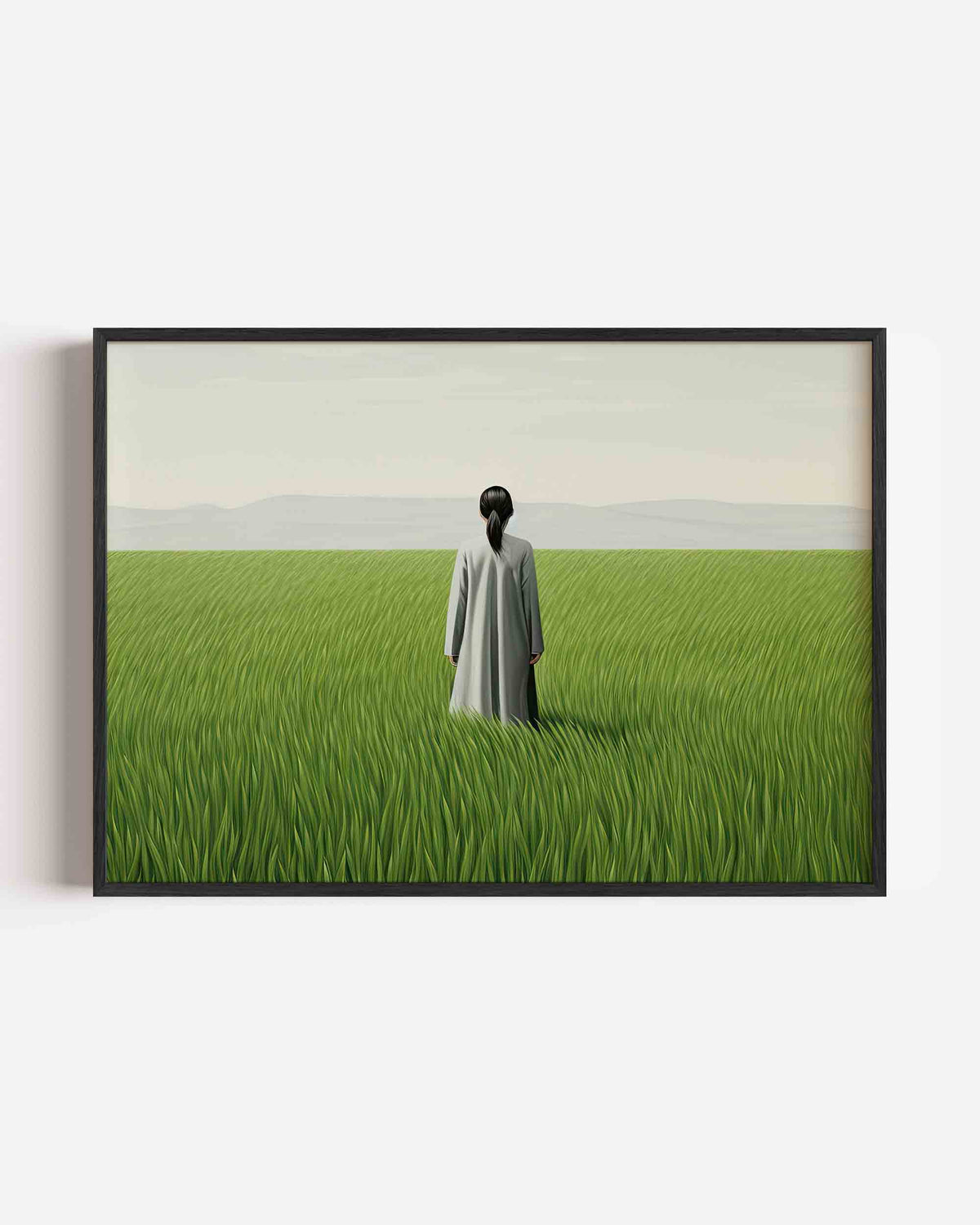 Vrouw in grasveld – hedendaagse illustratie poster in landscape formaat