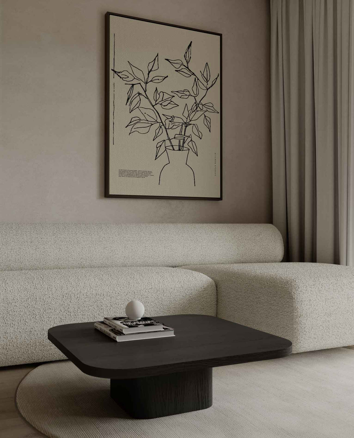 Minimalistische Plantenschets in Vaas – dibond wanddecoratie in staand formaat