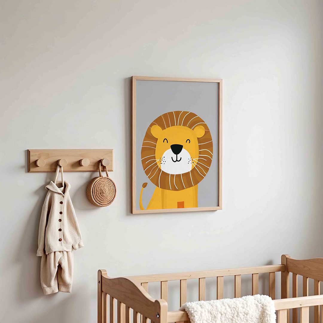 Lachende leeuw – kinderposter in staand formaat