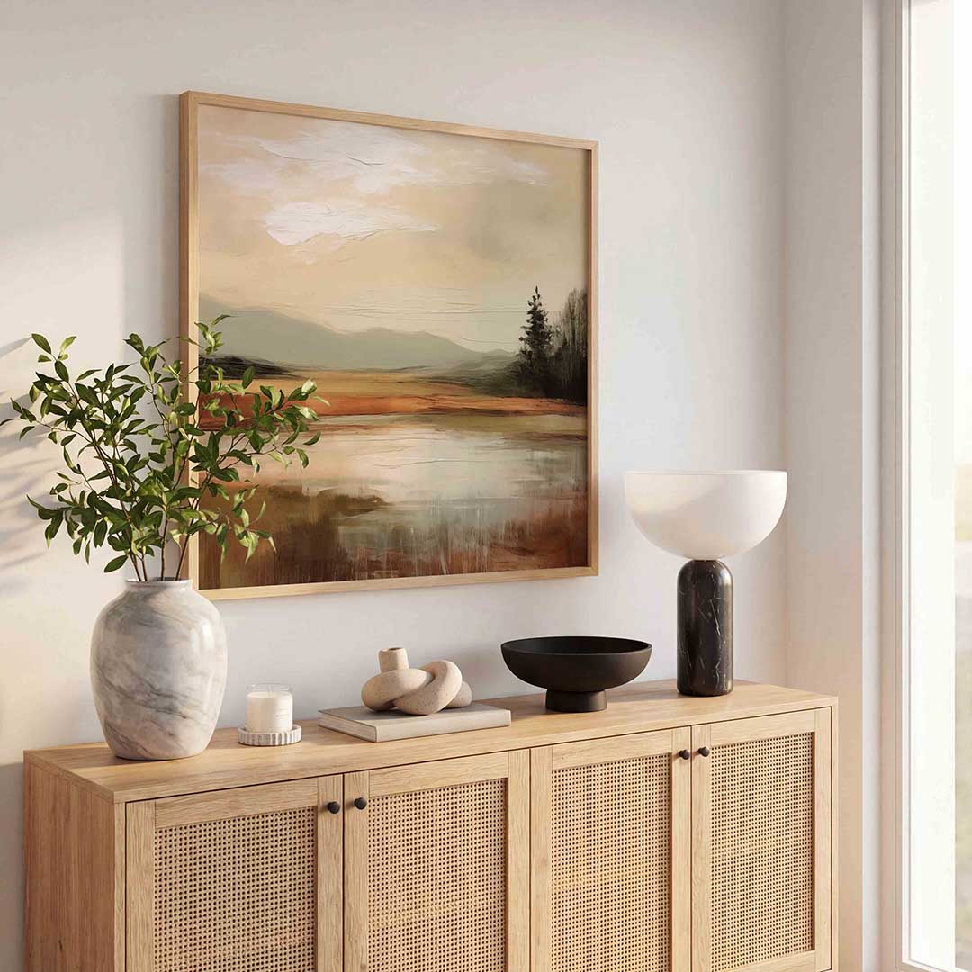 Landschap met bomen – abstracte wandkunst als vierkante poster