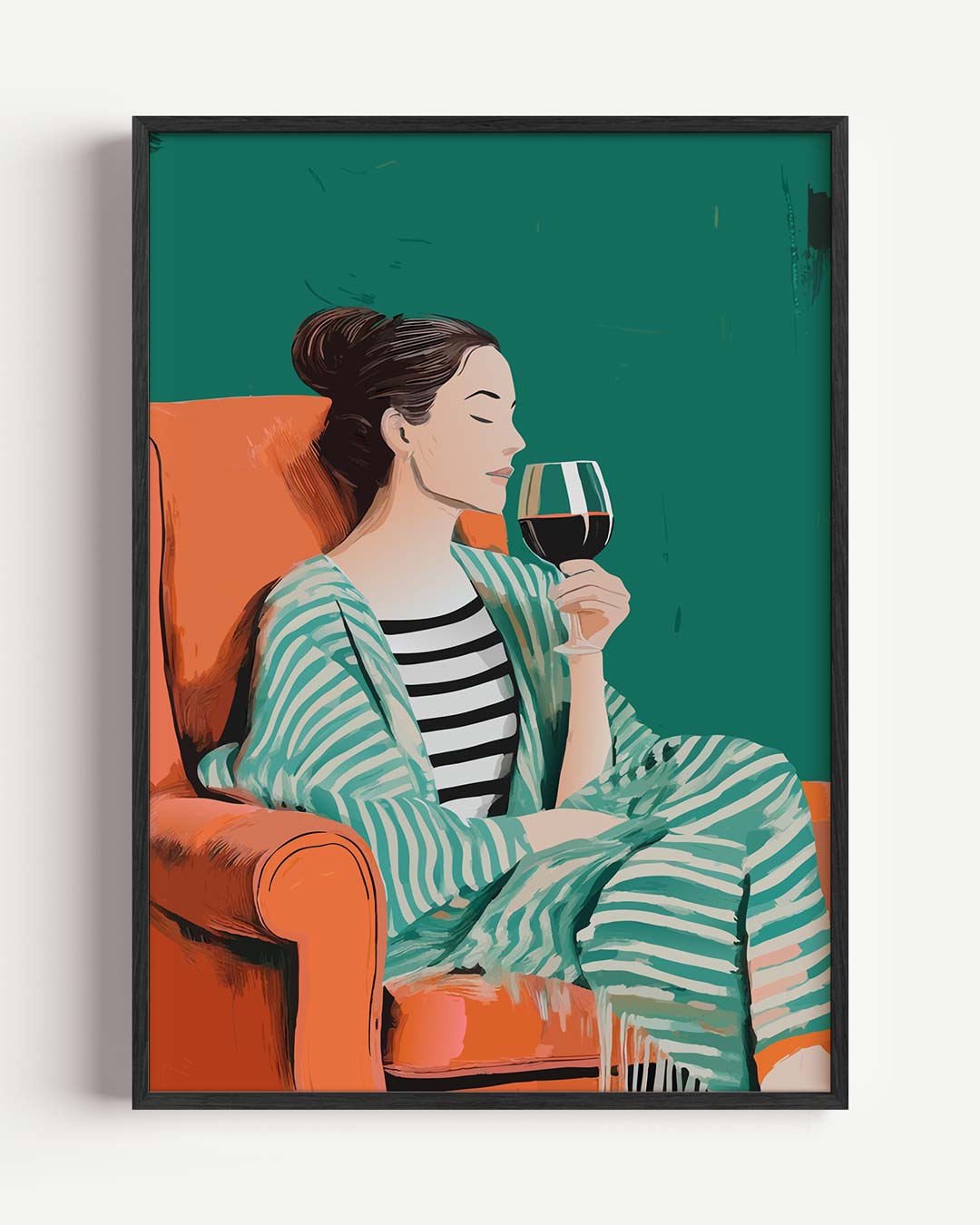 Verfijnde Ontspanning: Vrouw met Wijnglas – zomer portret poster als wanddecoratie