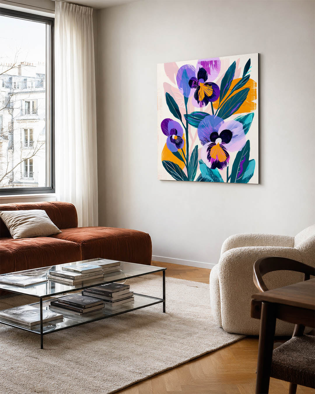 Bloemrijke kleurenexplosie kunstwerk – vierkante wanddecoratie – dit kunstwerk toont een levendige compositie van bloemen in